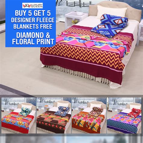 Buy Buy 5 Get 5 Fleece Blankets Diamond And Flower Print B5g527