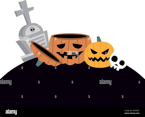 Halloween Pumpkins Cartoons Grave And Skull Design Happy Holiday And Scary Theme Vector