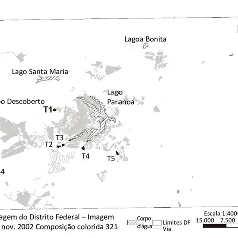 Localização das jazidas estudadas no Distrito Federal indicadas por