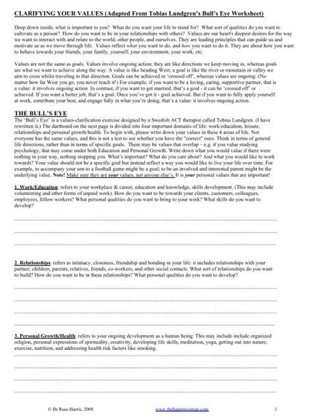 Worksheet To Win The Happiness Trap Worksheets Chapter One Happy