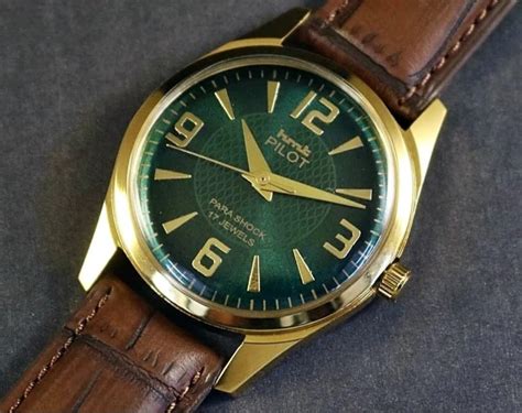 Round Hmm Pilot Golden Case Green Dial Rare Mechanical Watch For Daily