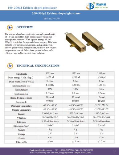 500μJ Erbium doped glass laser ERDI TECH LTD PDF Catalogs