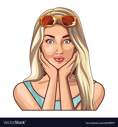 Pop Art Beautiful Woman Face Smiling Cartoon Vector Image