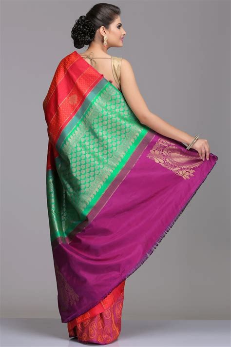 Red Kanjivaram Pure Silk Patli Pallu Saree With Multicolored Pallu And