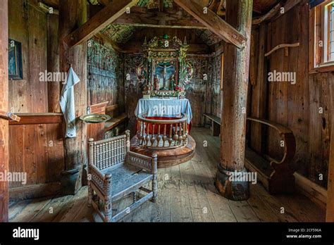 Interior of the Stave Church Urnes in Luster, Norway Stock Photo - Alamy