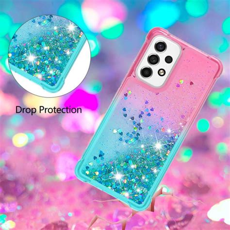 SKALO Samsung A53 5G Kvicksand Glitter Hjärtan TPU skal Rosa T