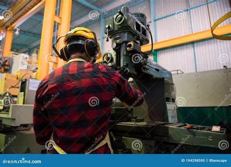 Factory Male Worker Work On Milling Machine Stock Image Image Of Male