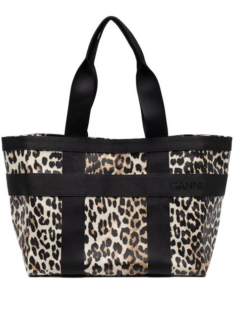 Ganni Leopard Print Tote Bag Neutrals Farfetch Uk