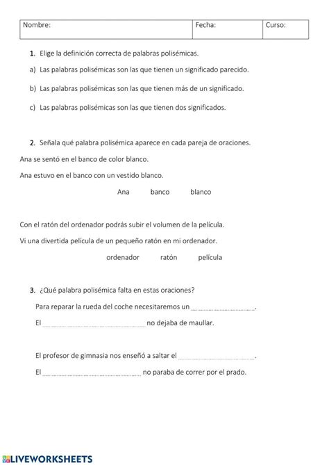 Palabras Polisémicas Y Verbos Worksheet Live Worksheets