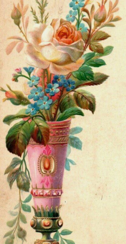 S Embossed Victorian Trade Card Lovely Pink Vase Flowers Fab T