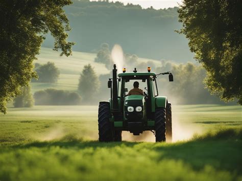 Trabajador Agr Cola Conduciendo Tractor Rociando Pradera Verde Foto