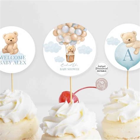 Editable Teddy Bear Hot Air Balloon Bear Theme Baby Shower Etsy