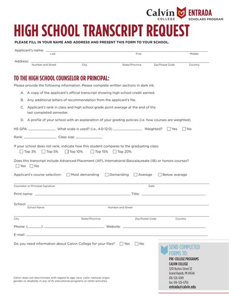 Printable High School Transcript Request Form Printable Forms Free Online