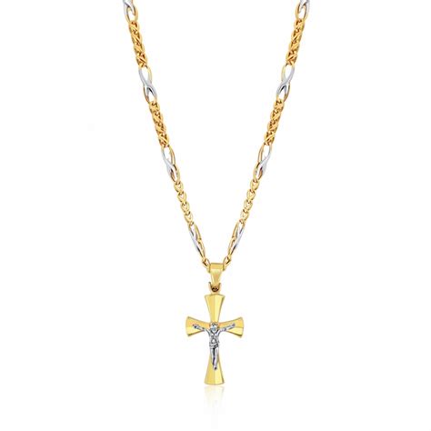 Collana Uomo Con Croce Cristo Crocifisso In Oro Giallo E Bianco 18kt