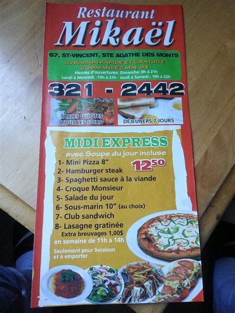 Restaurant Mikael Sainte Agathe Des Monts Menu Prices And Restaurant