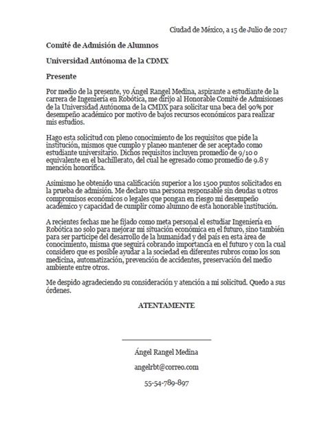 Carta de solicitud de beca qué es cómo hacerla ejemplo formatos