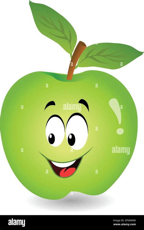 Dibujo Animado Manzana Verde Manzana Car Cter Aislado Sobre Fondo