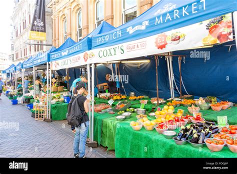 Fruit And Vegetable Market Stalls At Ipswich Market Princes Stre Hi Res