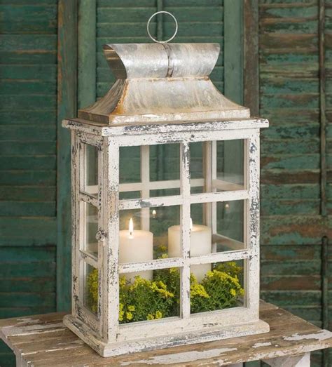 Distressed Large Windowpane Lantern Lanterns Decor Rustic Lanterns