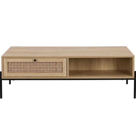 Table Basse HOMIFAB Iris Tiroir Et Niche Cannage Naturel