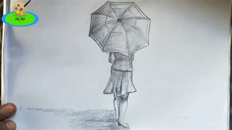 Skizze Bild Easy Pencil Sketch Of Girl With Umbrella