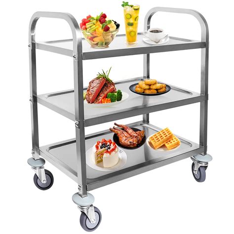 Buy 3 Tier Stainless Steel Utility Cart With Locking Wheels Kitchen