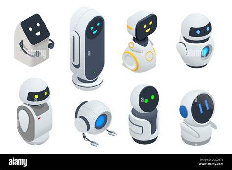 Isometric Set Of Modern Robots Isolated On Background Little Minimal