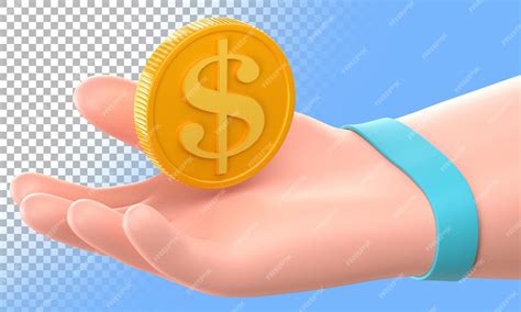 Premium Psd 3d Hand Holding Golden Dollar Coin Three Dimensional