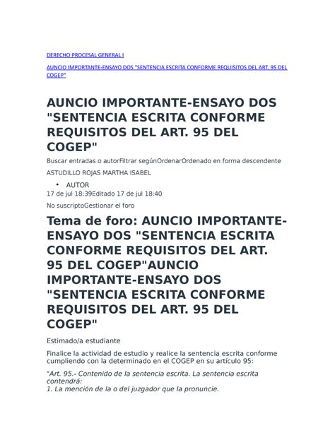 Setencia Escrita Seg N Art Del Cogep Derecho Procesal General I