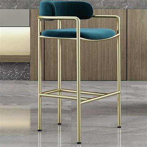 33 1 Modern Green Bar Stool Velvet Upholstered With Back Gold Legs