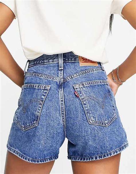 Levi S High Waisted Mom Short In Mid Wash Asos