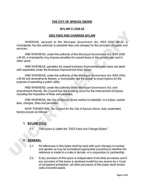 Fillable Online Fees And Charges Bylaw City Of Spruce Grove Fax Email