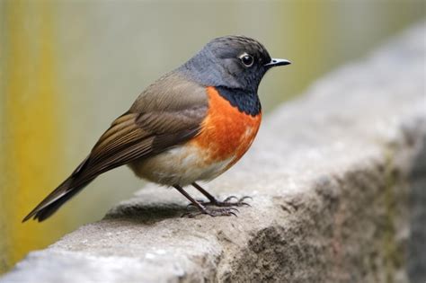 Premium Photo Male Redstart Bird Preening Its Feathers On A Stone Wall