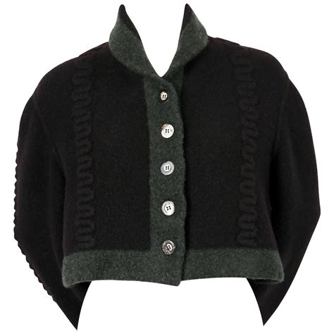 Azzedine Alaia Navy Blue And Green Wool Cardigan Sweater 1994 For Sale