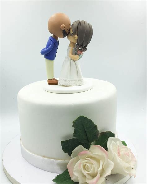 Kissing Wedding Cake Topper Bald Head Groom And Wavy Bridal Hair Bride Wedding Topper Custom