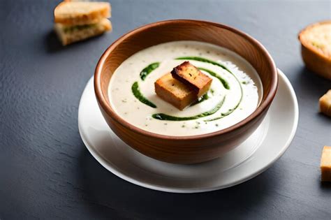 Un Plato De Sopa Cremosa Con Un Trozo De Paneer Encima Foto Premium