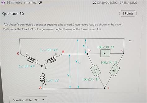 Solved A 3 Phase Y Connected Generator Supplies A Balanced