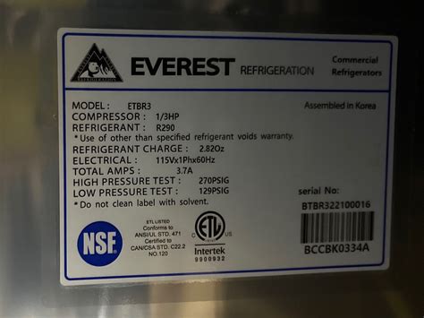 New Everest Etbr3 Three Stainless Steel Door Undercounter Refrigerator