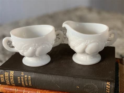 Vintage Westmoreland Milk Glass Sugar And Creamer Set In Della Etsy