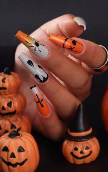 Spooktacular Halloween Nail Designs Black And Orange Acrylic Nails