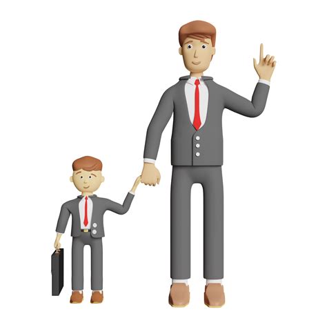 Cartoon Character Businessman Pointing Finger With Son And Copy Space Isolated 3d Illustration