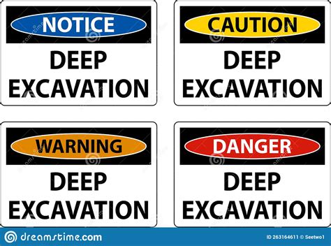 Deep Excavation Warning Sign On White Background Vector Illustration