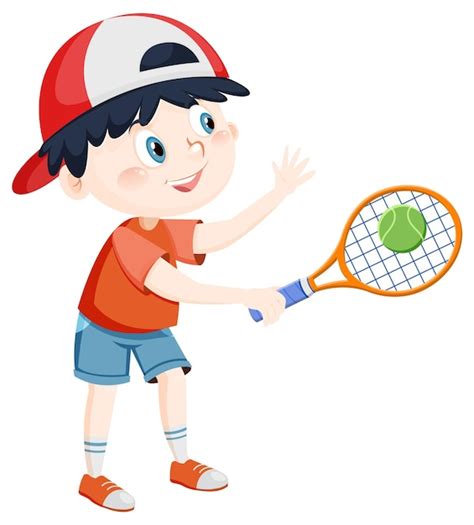 Dibujos Animados De Jugador De Tenis Chico Lindo Vector Premium