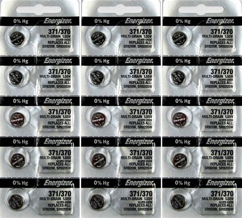 15 Energizer 371 Or 370 Button Cell Silver Oxide Sr920sw Zero Mercury Watch Batteries