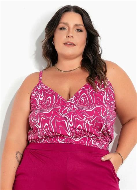 Cropped Abstrato Pink Transpassado Plus Size Marguerite