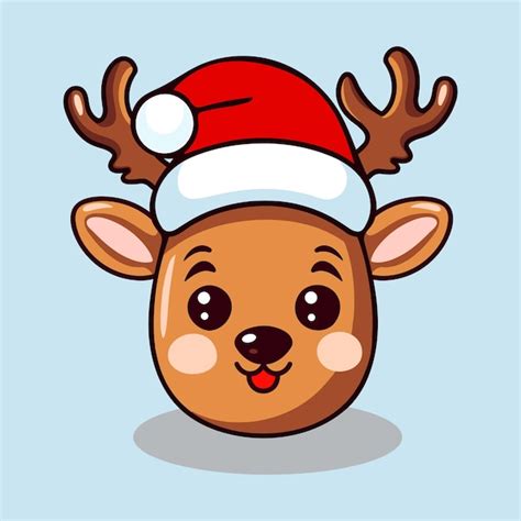 A cute cartoon Santa Claus deer with antlers a Christmas tree and a red ...