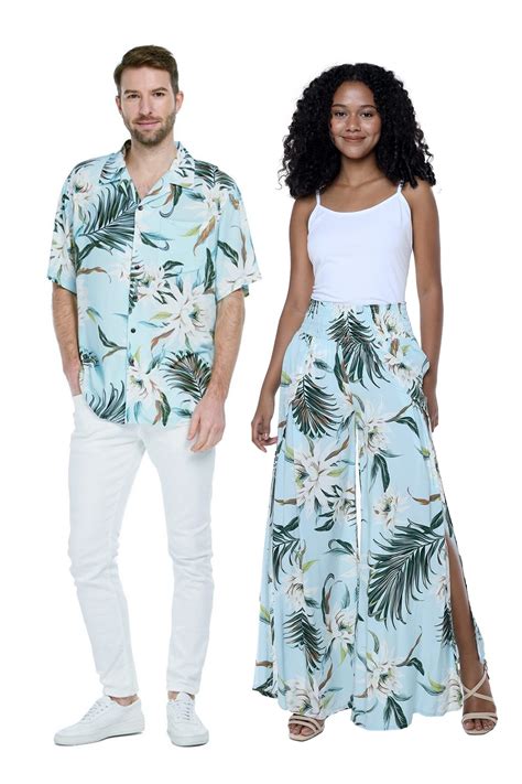 Matchable Couple Hawaiian Luau Shirt Or Wide Legged Pants In Wispy