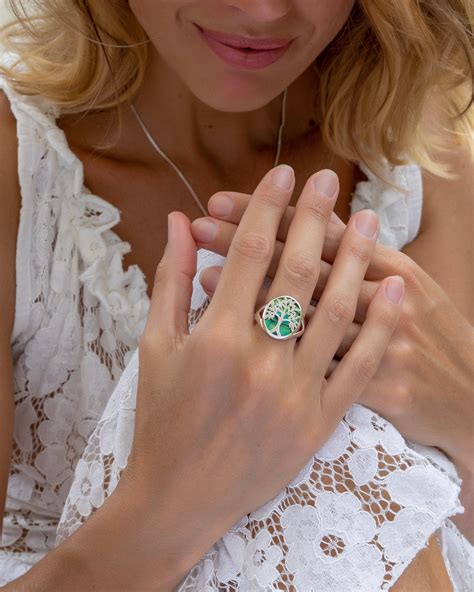 Bague Symbole Arbre De Vie Nacre Abalone Argent 925