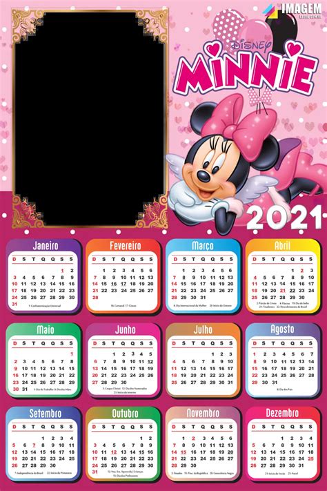 Calendário 2021 Minnie Rosa Vestido Rosa Moldura Imagem Legal