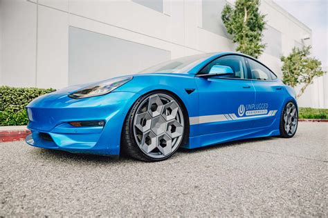 Metallic Blue Tesla Model 3 - UP CYBRHX Wheels - Unplugged Performance